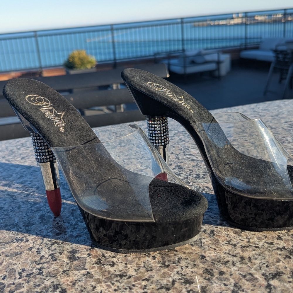 Pleaser Black Lipstick Platform Heels ROU608/C-B/C